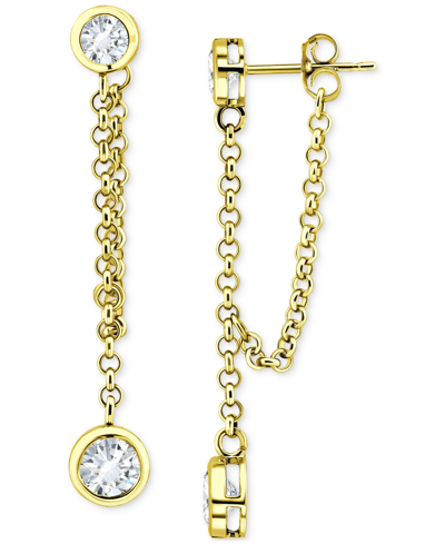 Giani Bernini Cubic Zirconia Bezel Chain Front To Back Drop Earrings In 18k Gold-plated Sterling Silver, Created F In Gold Over Silver