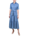 Ny Collection Plus Size Sleeveless Belted Chambray Dress In Med Denim
