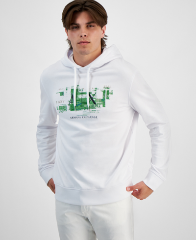 A X Armani Exchange Men's Glitch Pullover Logo Hoodie, Created For Macy's In White