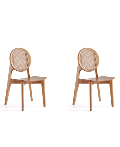Manhattan Comfort Versailles 2-piece Round Ash Wood And Natural Cane Dining Chair In Nature