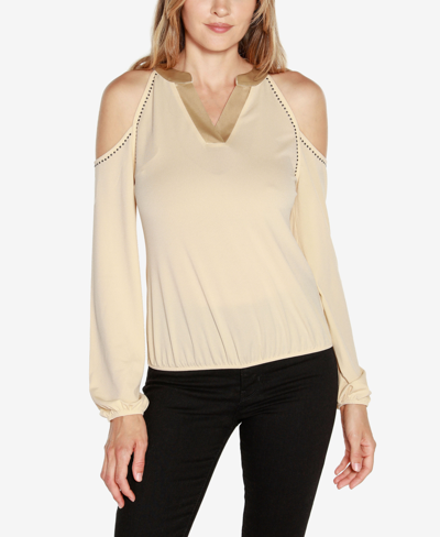 Belldini Black Label Studded Cold Shoulder Top In Cream