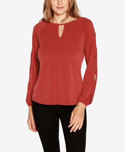 Belldini Black Label Plus Size Cutout Sleeve Top In Sienna