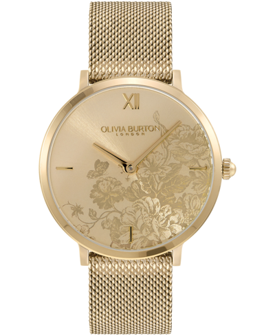 Olivia Burton Women's Floral Gold-tone Stainless Steel Mesh Bracelet Watch 35mm