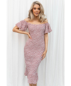 Petal And Pup Womens Claire Shirred Bodycon Off Shoulder Midi Dress In Pink Floral