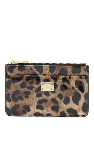 Dolce & Gabbana Leopard Print Leather Medium Cardholder In Beige,black