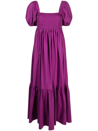 Ganni Cotton Poplin Smock Maxi Dress In Purple Wine