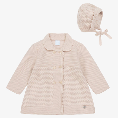 Artesania Granlei Babies' Girls Beige Knitted Coat & Bonnet Set