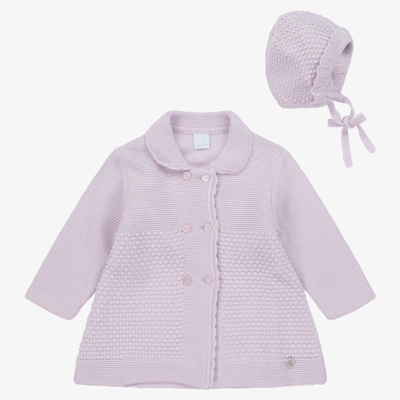 Artesania Granlei Babies' Girls Purple Knitted Coat & Bonnet Set