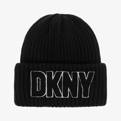 Dkny Black Embroidered Knitted Beanie