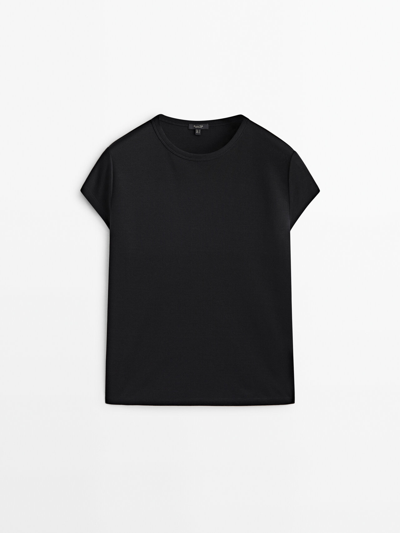 Massimo Dutti Short Sleeve Mercerised Cotton T-shirt In Black