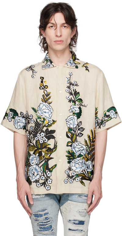 Amiri Embroidered Floral Linen Shirt In Neutral