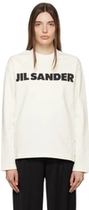 Jil Sander Crew Neck Long Sleeves T-shirt With Ribbed Collar And Printed Logo On The Front Clothing In 102 Porcelain