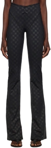 Misbhv All Over Monogram Slit Hem Flared Trousers In Black