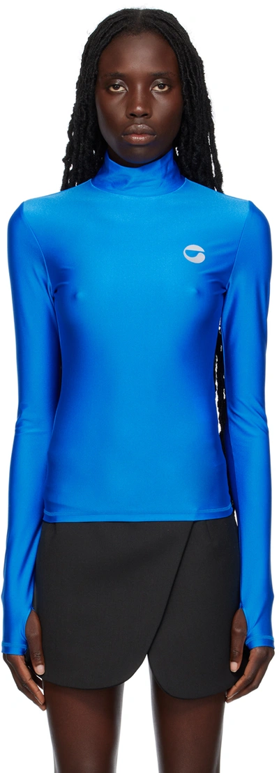 Coperni Blue High Neck Long Sleeve T-shirt In Electric Blue