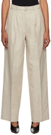 Remain Birger Christensen Solina Belted Pleated Linen And Cotton-blend Wide-leg Pants In 16-1109 Greige Comb