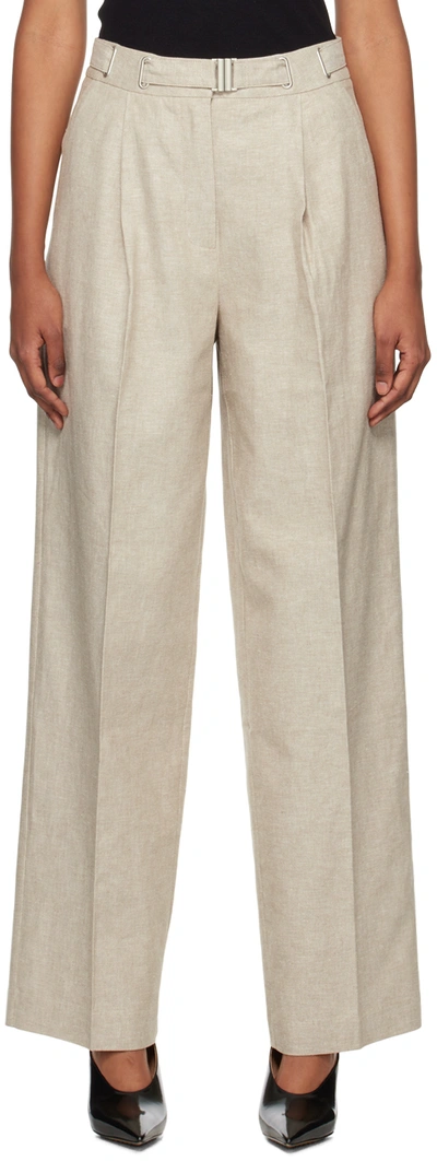Remain Birger Christensen Solina Belted Pleated Linen And Cotton-blend Wide-leg Pants In 16-1109 Greige Comb