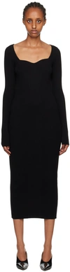 REMAIN BIRGER CHRISTENSEN BLACK CURVED NECK MIDI DRESS