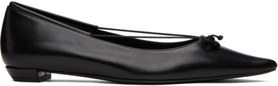 The Row Claudette Leather Bow Ballerina Flats In Black