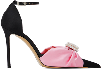 Mach & Mach Double Heart Silk Draped Pink Satin High Heels