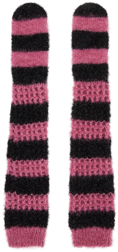 Chopova Lowena Pink & Black Stripped Gloves In Pink/black