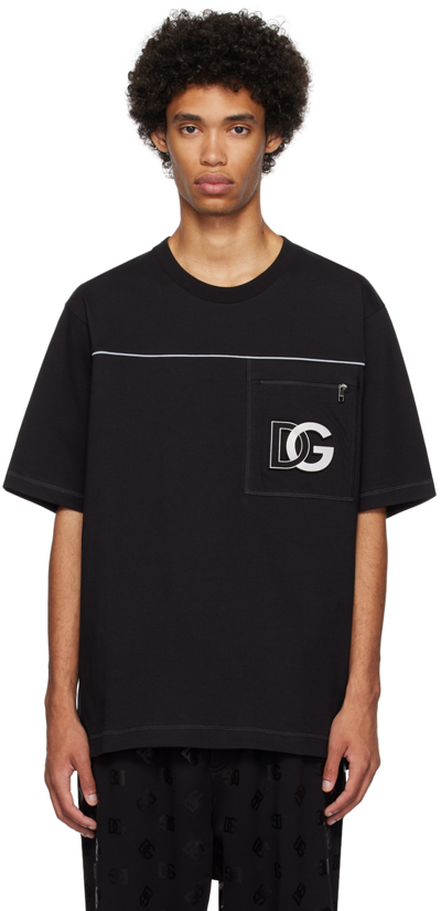 Dolce & Gabbana Cotton Round-neck T-shirt With Embossed Dg Logo In Black