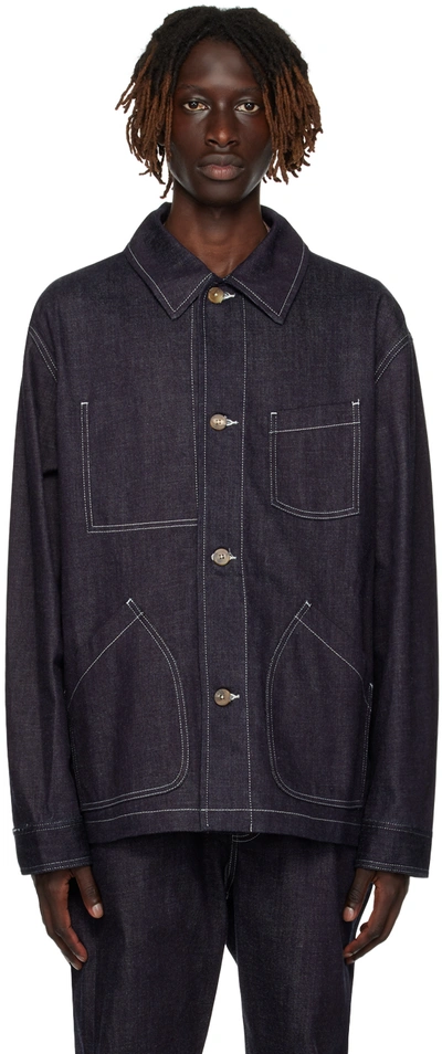 De Bonne Facture Navy Maquignon Denim Jacket In Denim Blue