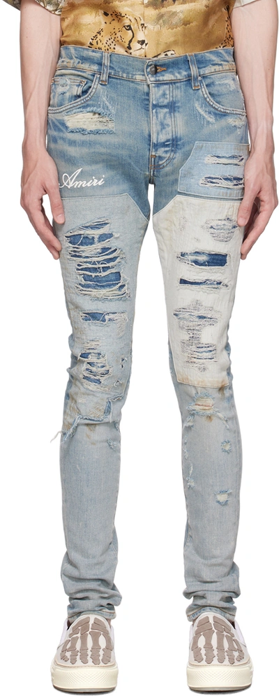 Amiri Blue Paneled Jeans In Aritisinal Indigo