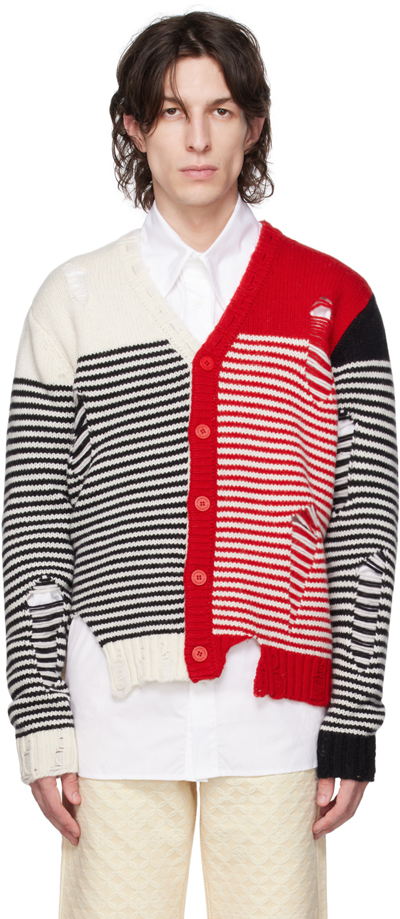 Charles Jeffrey Loverboy White & Red Mega Shred Cardigan In Black