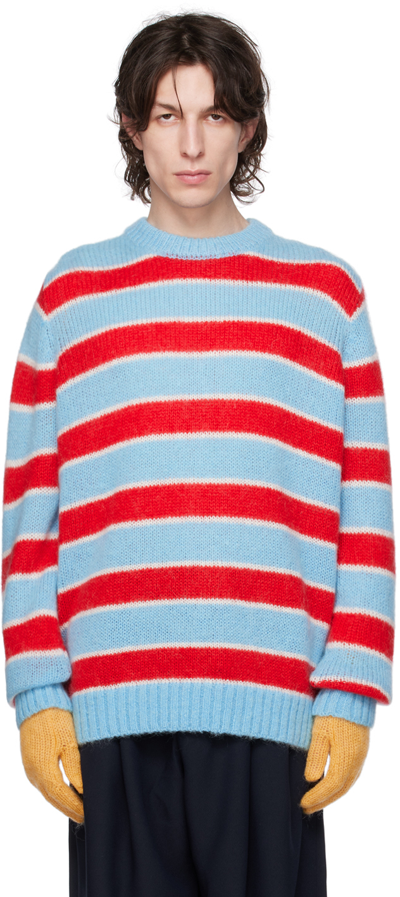 Charles Jeffrey Loverboy Glove-sleeves Waffle-knit Striped Jumper In Blue/red/yellow