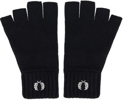 Fred Perry Black Fingerless Gloves In 102 Black