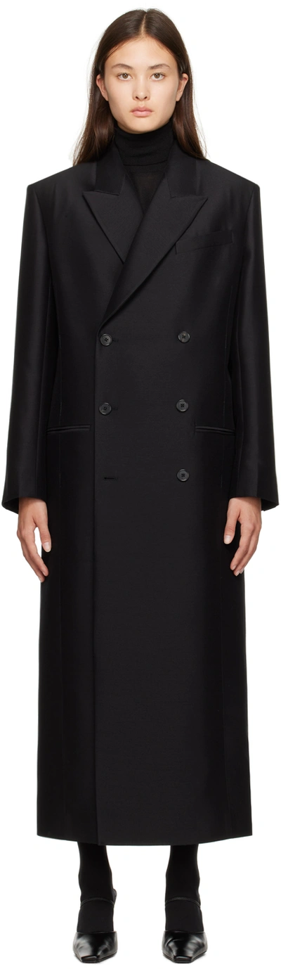 The Row Catena Oversized Double-breasted Wool And Silk-blend Cady Coat In Black