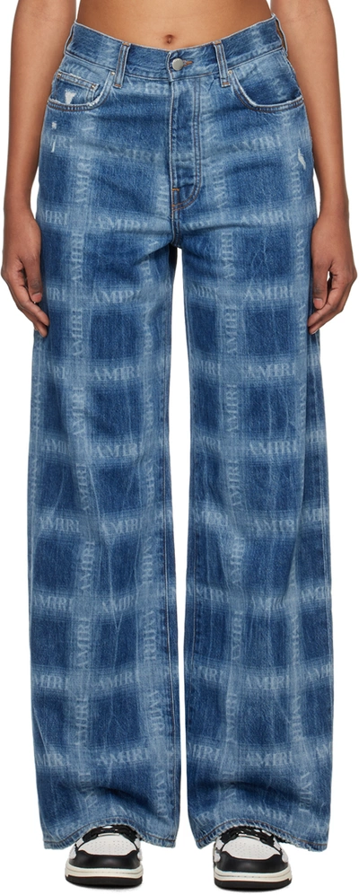Amiri Blue Check Jeans In Medium Indigo