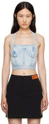 Heron Preston Halterneck Denim Bralette In Light Blue No Color