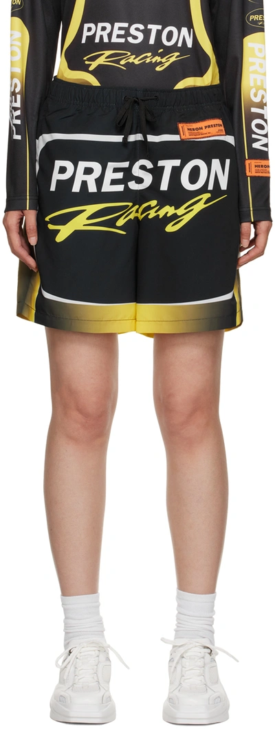 Heron Preston Black & Yellow Preston Racing Shorts In Black Yell