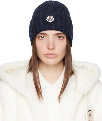 Moncler Ribbed-knit Wool Beanie In Blu