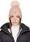 Moncler Wool Rib Beanie With Faux Fur Pompom In 513 Pink