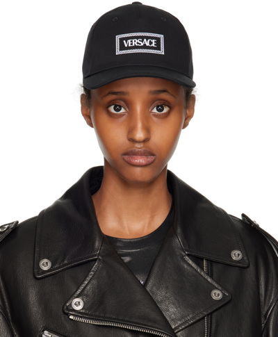 Versace Black Embroidered Cap In 2b020/black/white