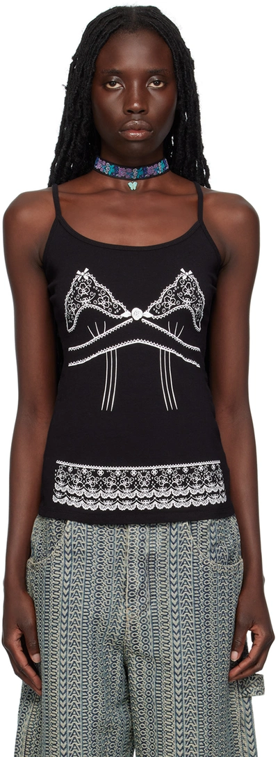 Anna Sui Black Printed Tank Top In Black/white