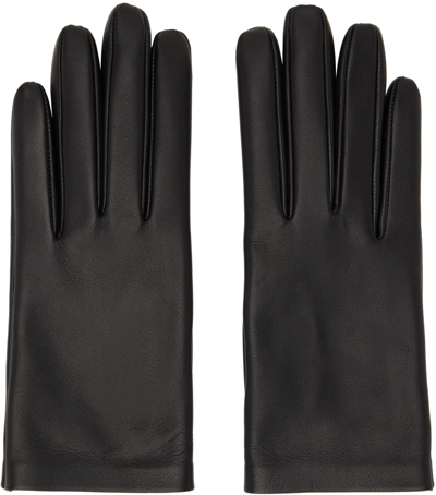 The Row Lorella Short Leather Gloves In Black