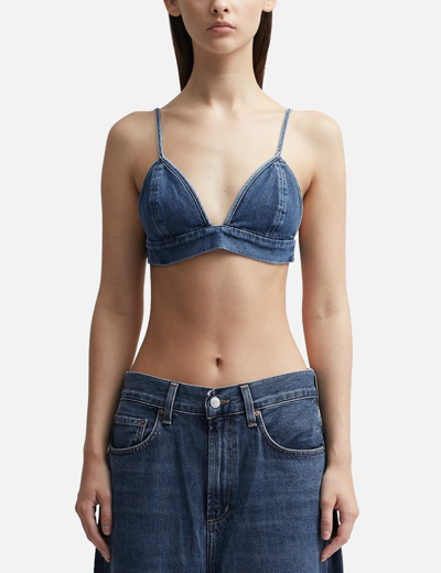 Agolde Triangle-cup Denim Crop Top In Blue