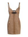 Versace Brown Allover Jacquard Mini Dress In Brown