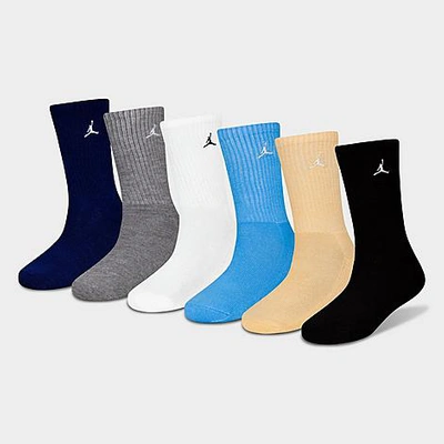 Nike Kids' Jordan Youth Everyday Essentials Crew Socks (6-pack) In Carbon Grey/white/university Blue