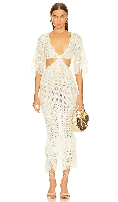 Michael Costello X Revolve Hanley Fringe Maxi Knit Dress In Ivory