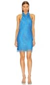 Amanda Uprichard Klea Metallic Mesh Halter Minidress In Blue