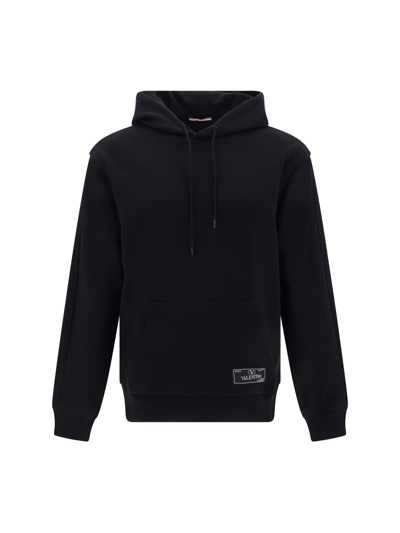 Valentino Logo Patch Drawstring Hoodie In Nero