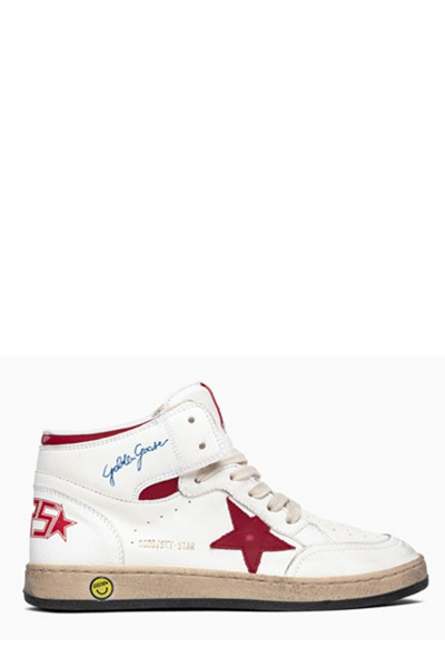 Golden Goose Kids' Logo Detailed Lace-up Sneakers In White/red