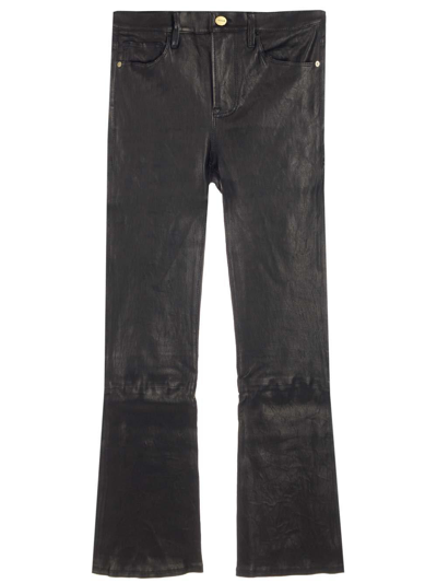 Frame Mid Rise Flared Trousers In Wash Black