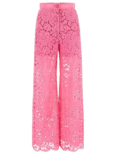 Dolce & Gabbana 高腰蕾丝阔腿裤 In Pink