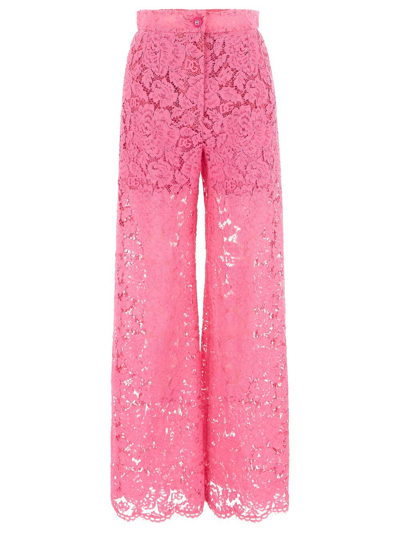 Dolce & Gabbana High-rise Wide-leg Lace Pants In Pink