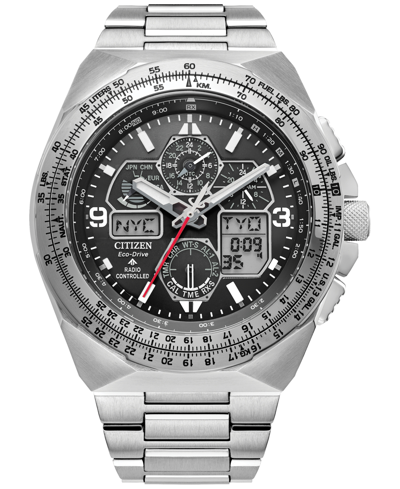 Citizen Eco-drive Men's Chronograph Promaster Skyhawk Stainless Steel Bracelet Watch 46mm In Silver-tone